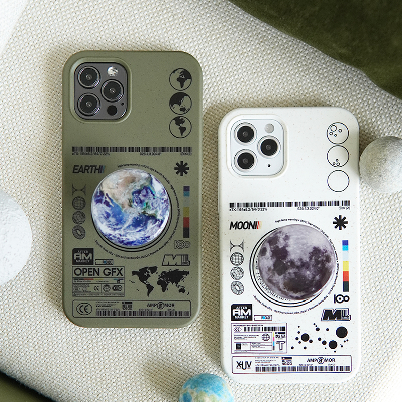 破壳POCASE原创地球月球情侣麦秸秆可降解军绿色手机壳适用iphone14promax苹果11p12max小众13pro气囊支架CP - 图0