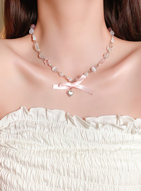 爱心星星蝴蝶结猫眼石项链夏季时尚甜美锁骨链心百搭项饰