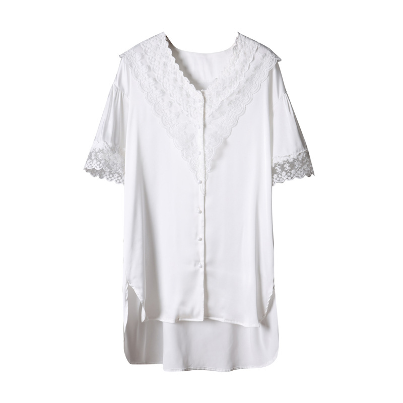 新款桑蚕丝睡衣女纯欲风v领花边睡裙高级感蕾丝刺绣家居服可外穿 - 图3