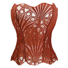 街头欧美法式宫廷风塑身内衣不规则蕾丝鱼骨胸衣网纱拼接印花塑身