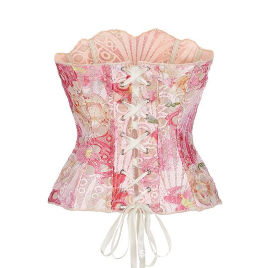 街头欧美法式宫廷风塑身内衣不规则蕾丝鱼骨胸衣网纱拼接印花塑身