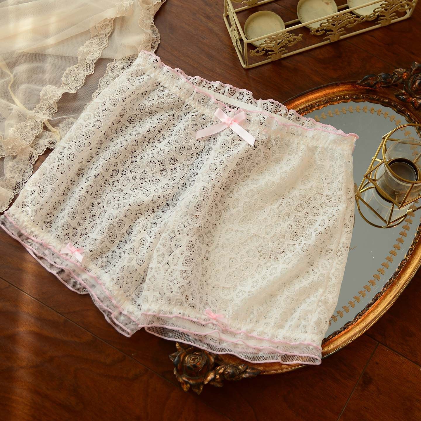 日韩纯色蕾丝简约防走光短裤清纯睡裤宽松家居打底裤女短裤裤衩,淘宝优惠券,粉丝福利购,淘宝优惠卷