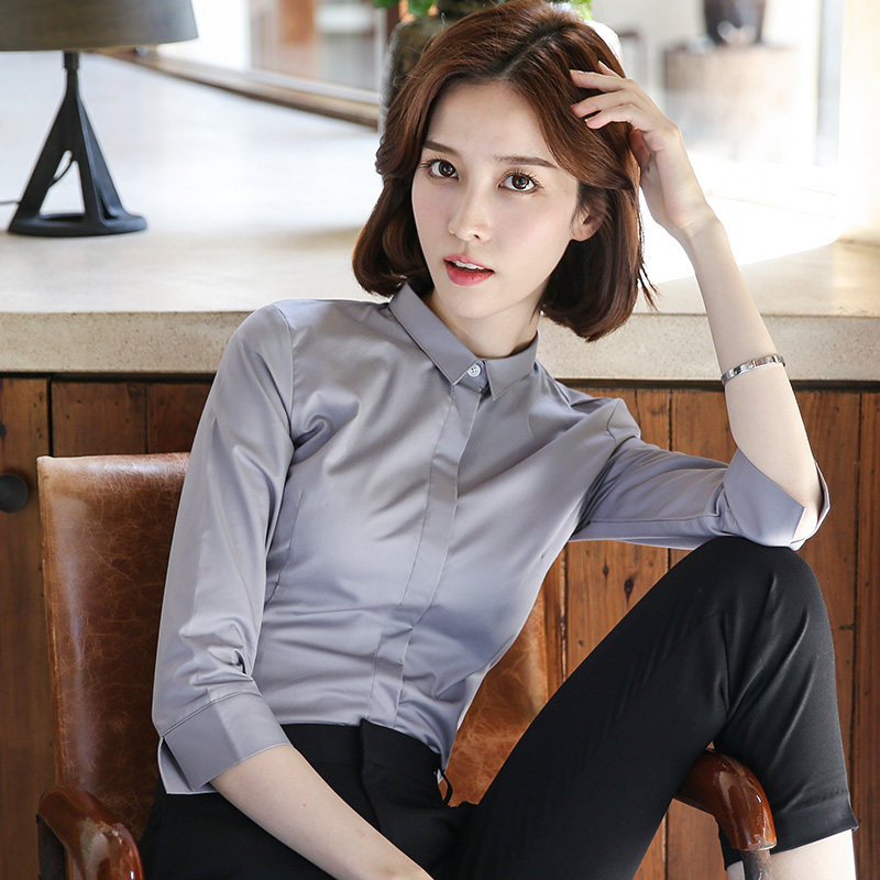 七分袖白色女半袖新款职业工作服 优柏衬衫
