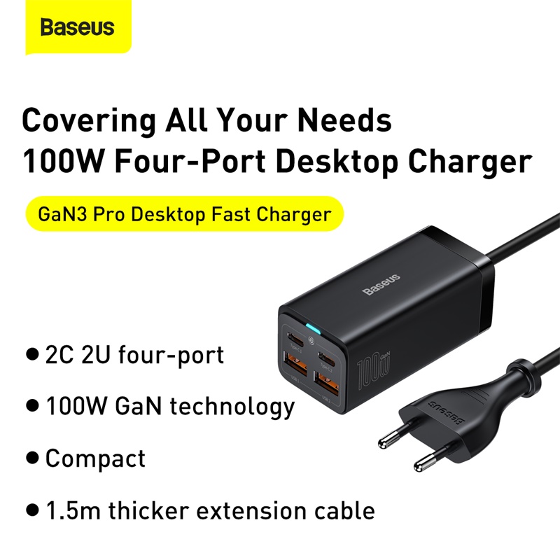 Baseus 100W GaN Charger Desktop Laptop Charger桌面欧规充电器插头适用MacBook iPhone14Pro Max EU Plug - 图0