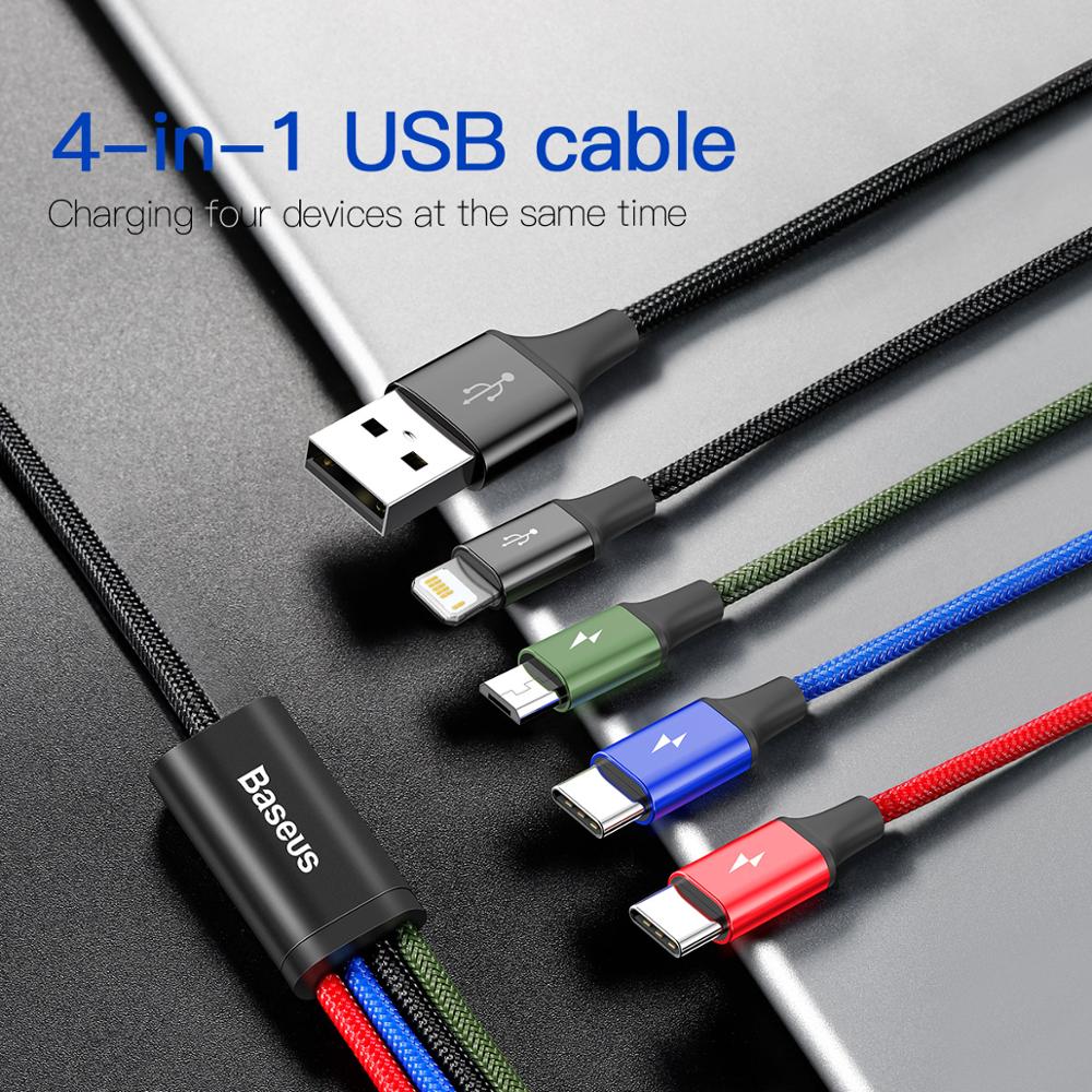 4 in 1 USB C Cable Charger Cable四合一快充闪充充电数据线3.5A快充线适用于iPhone华为小米安卓Type-C - 图1