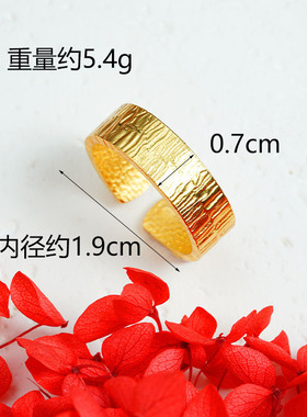 越南沙金指环复古宫廷风纹里开口戒指情侣款简约设计感首饰品戒指