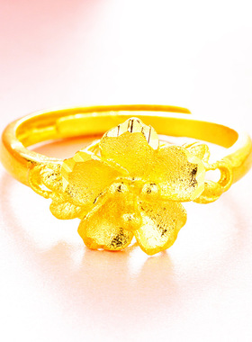 越南沙金正品花朵戒指镀沙金女款活口女士食指调节开口时尚饰品
