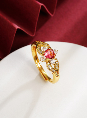 2025新款沙金锆石高级轻奢感可调节戒指小众设计高级感气质指环