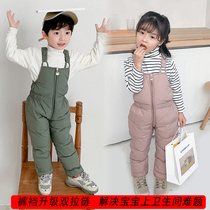 Child Down Cotton Back Band Pants Autumn Winter Thickening Boy Girl Cotton Pants Baby Open Gear Conjoined Pants Baby Long Pants Tide