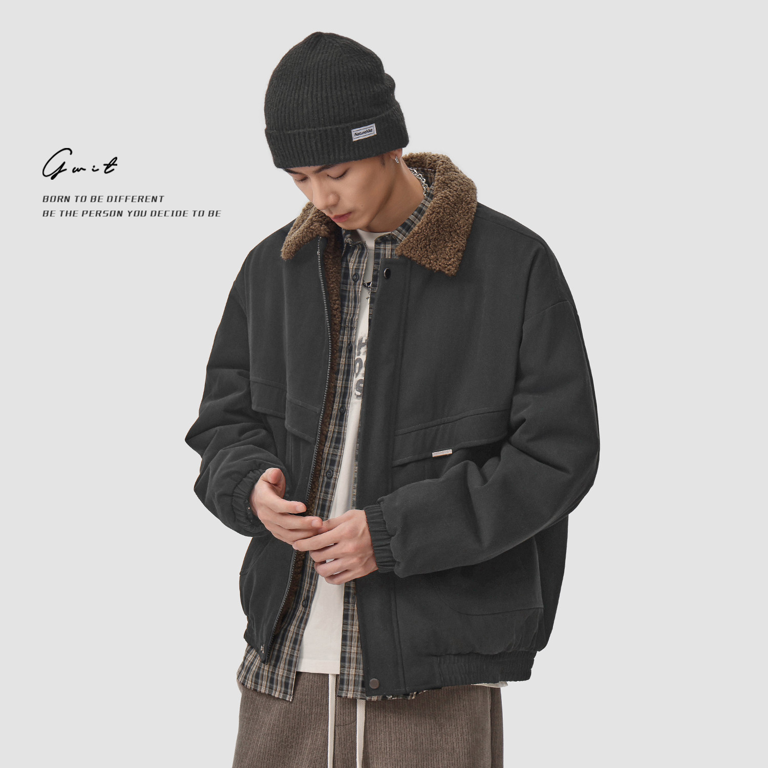 GWIT 美拉德复古Vintage夹克冬季保暖棉服加厚羊羔毛工装外套男,淘宝优惠券,粉丝福利购,淘宝优惠卷