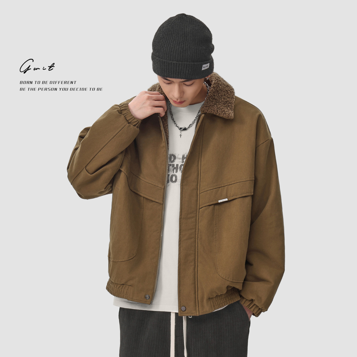 GWIT 美拉德复古Vintage夹克冬季保暖棉服加厚羊羔毛工装外套男,淘宝优惠券,粉丝福利购,淘宝优惠卷