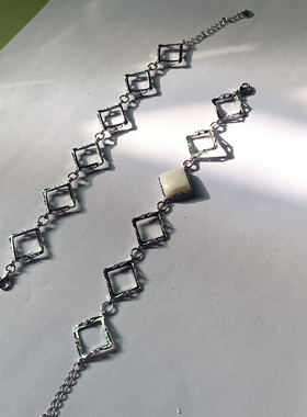 925纯银11*11经典方块手链空托