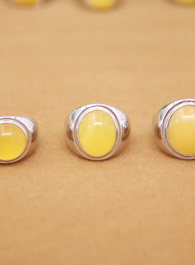 925银成品鸡油黄金镶玉戒指定制