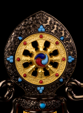 鎏金双鹿转轮家用供奉摆件