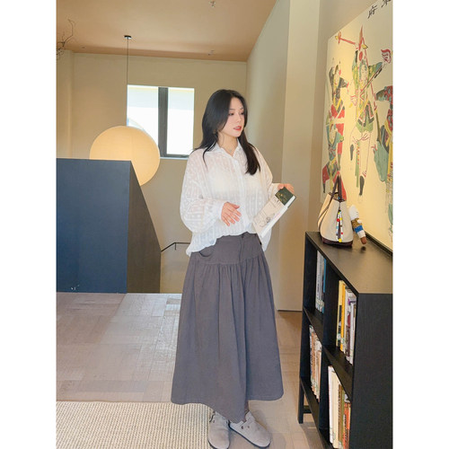 VOGANA戛纳家大码女装高街美式复古工装半身裙秋高腰显瘦A字伞裙 - 图2