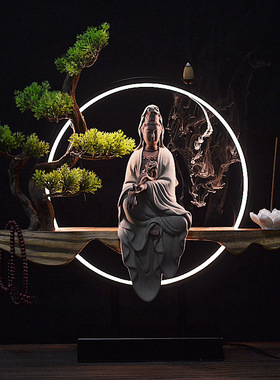 陶瓷佛像摆件观音弥勒佛灯圈底座