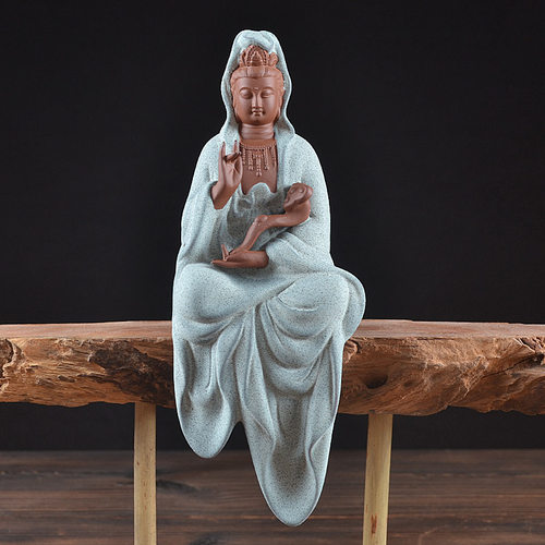 陶瓷工艺品观音紫砂自在观世音菩萨家居客厅桌面博古架装饰品摆件 - 图2