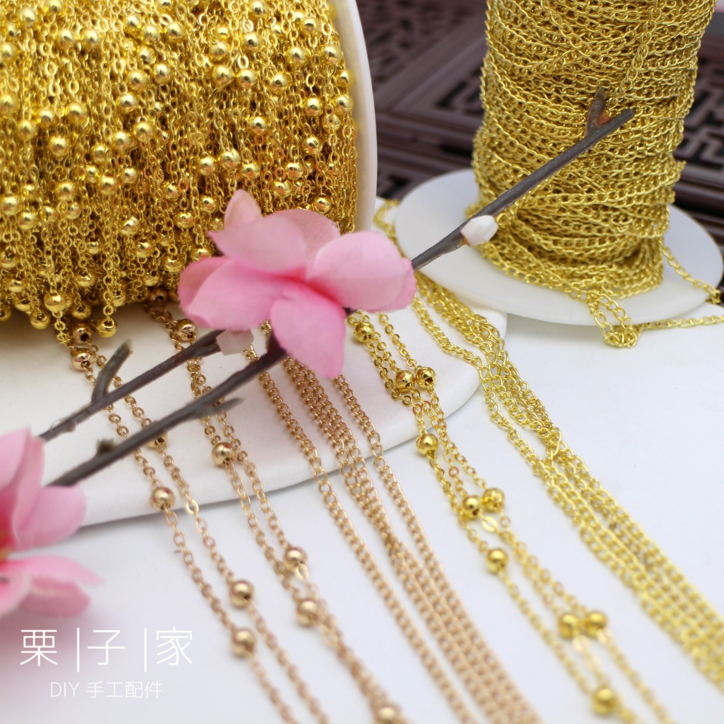 DIY饰品配件2mm铜包铁夹珠压扁十字链条流苏团扇装饰金珠流苏配件,淘宝优惠券,粉丝福利购,淘宝优惠卷