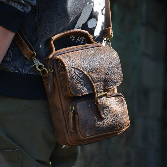 Postman's bag with cowhide leather retro casual crossbody bag
