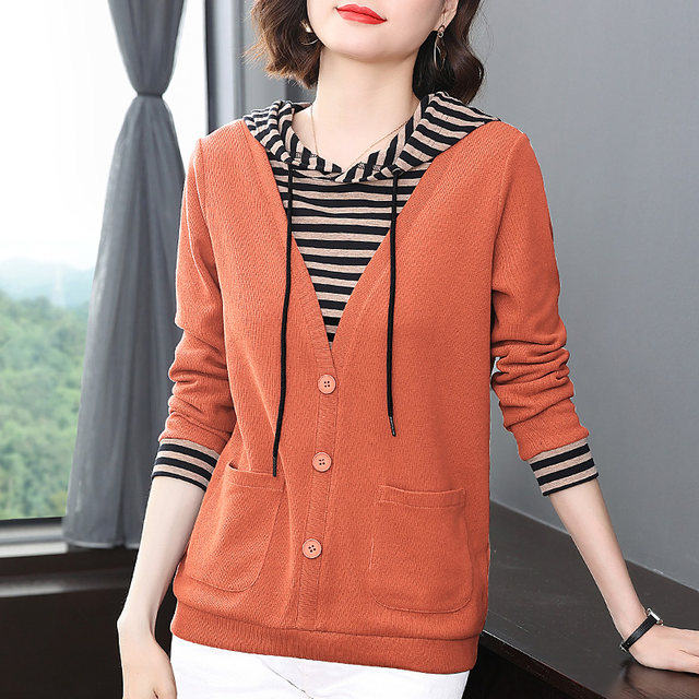 Large size sweatshirt women's fake two-piece top base shirt