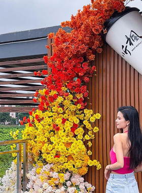 网红咖啡奶茶店门头壁挂雕塑咖啡杯模型花海装饰拍照打卡大摆件