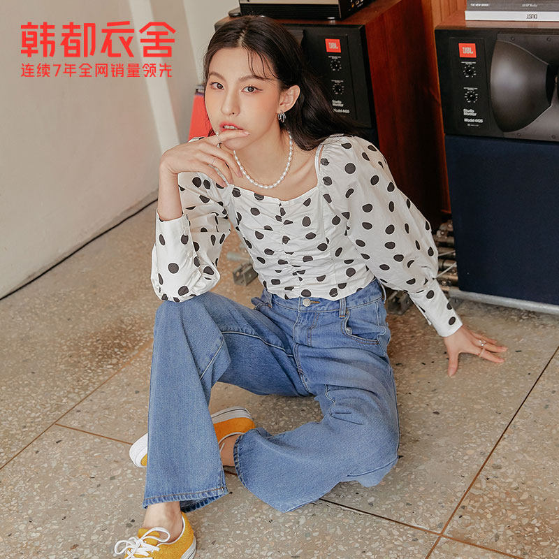 韩都衣舍高腰2021夏装新款女牛仔裤 韩都衣舍敏丽牛仔裤