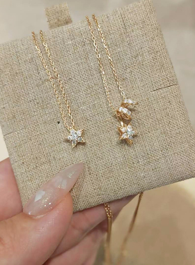 star 流星 s925银镀金莫桑石星星项链女锁骨链小众简约失恋猫猫头