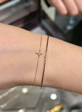 幸运曲奇 日系小众十字架爱心星星马蹄手链锆石手链925银镀金礼物