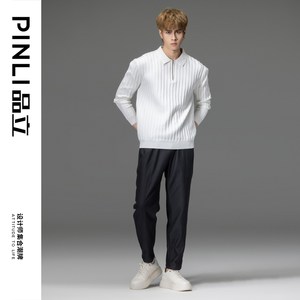 PINLI品立2023秋季新款男士翻领长袖套头针织衫毛衣潮GD233110024