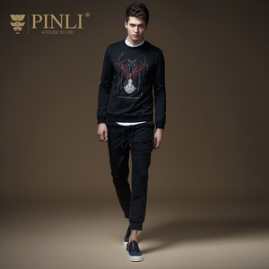 PINLI品立裤子男休闲裤小脚裤男士运动裤修身束脚裤夏季潮男长裤