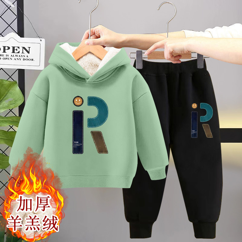 男童加绒套装儿童秋冬装2024新款中大童儿童连帽卫衣两件套潮童装,淘宝优惠券,粉丝福利购,淘宝优惠卷