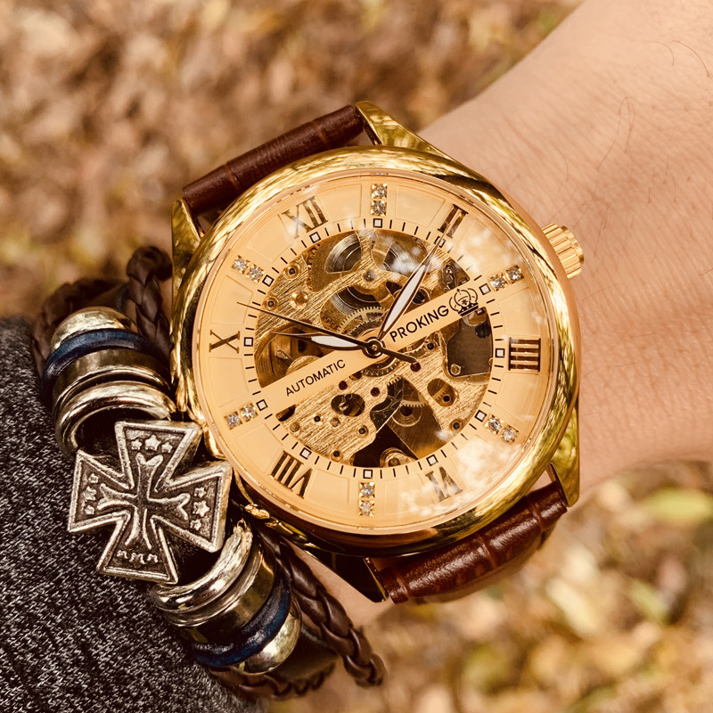 新款男士全自动镂空潮流运动机械表 度卡国产腕表