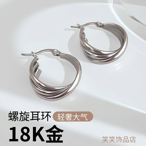 18K金螺旋扭曲耳环女轻奢高级感简约大气钛钢小圆圈耳饰品防过敏 - 图1