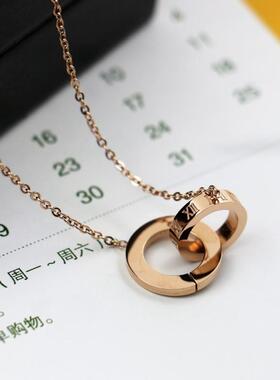 欧美时尚罗马数字吊坠钛钢锁骨链
