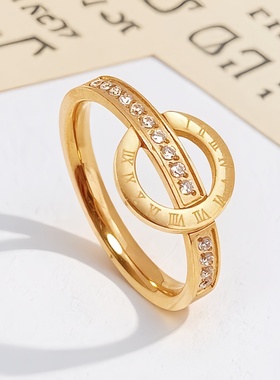 罗马数字钛钢18k金戒指环不掉色