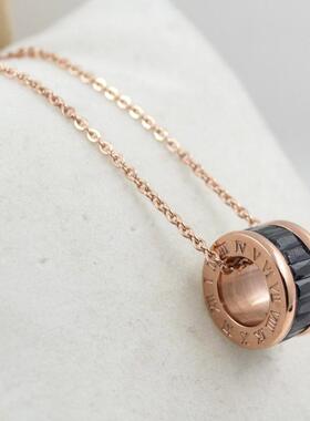 彩色锆石水晶幸运圆环钛钢项链