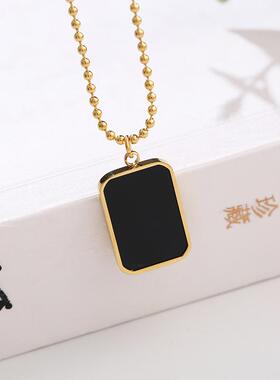 日韩钛钢黑色长方牌锁骨链不掉色