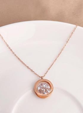 皇冠夹石玫瑰金项链镶钻钛钢饰品