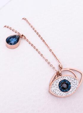 钛钢水滴钻魔之眼睛钛钢吊坠项链
