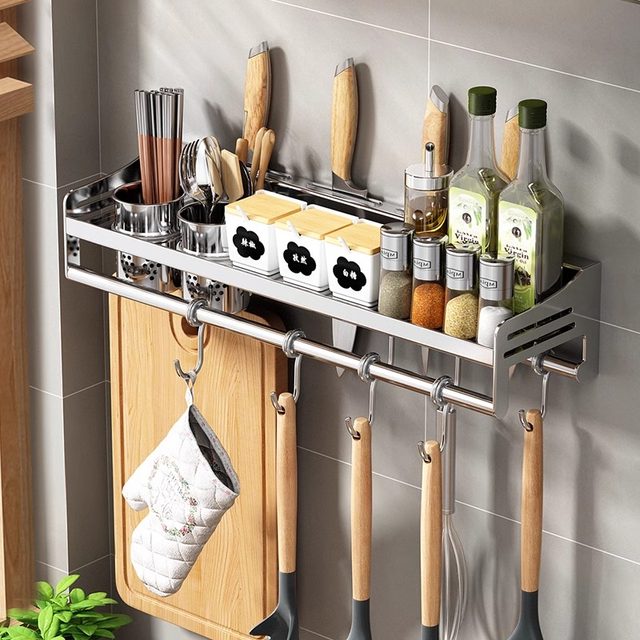 304 kitchen multi-functional storage rack storage rack seasoning supplies household wall hanging chopstick knife rack stainless steel rack