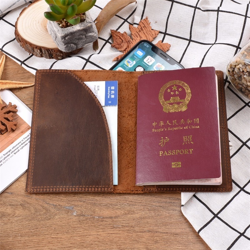 纯色真皮护照套，复古头层牛皮疯马皮证件包，PASSPORT COVER-图2