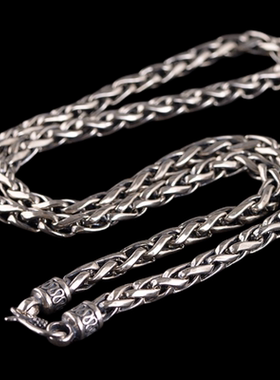 纯银项坠挂绳链条仿古佛牌