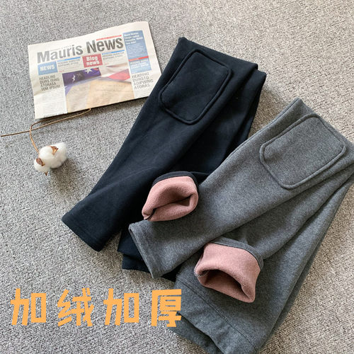 2024春秋韩版东大门高品质磨毛加厚薄款棉质膝盖贴布补丁打底裤女 - 图0
