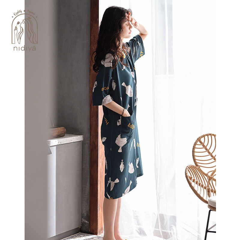 妮狄娅睡裙女夏纯棉短袖卡通连体裤 妮狄娅服饰睡裙