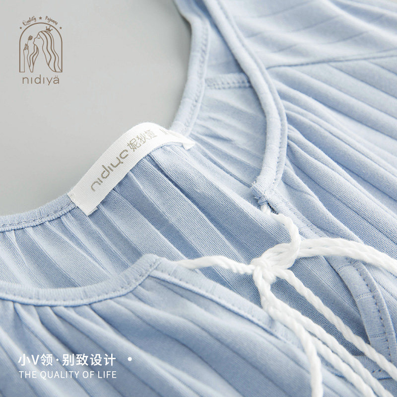 妮狄娅秋季长袖性感夏纯棉条纹睡裙 妮狄娅服饰睡裙