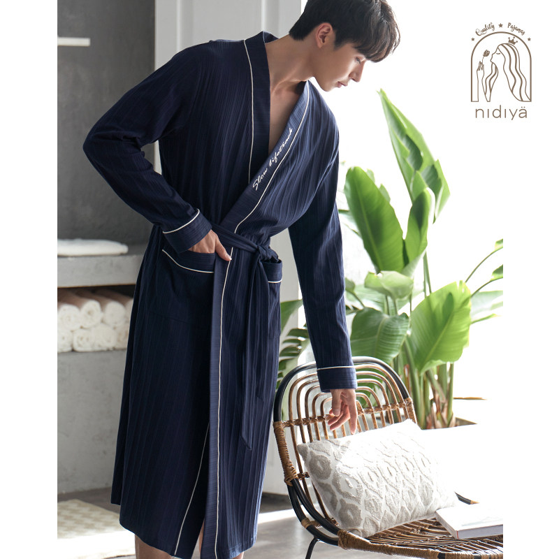 妮狄娅新款情侣秋季纯棉长袖男睡袍 妮狄娅服饰睡袍/浴袍