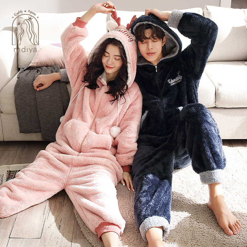 妮狄娅珊瑚绒连体情侣冬季连帽睡衣 妮狄娅服饰睡衣/家居服套装