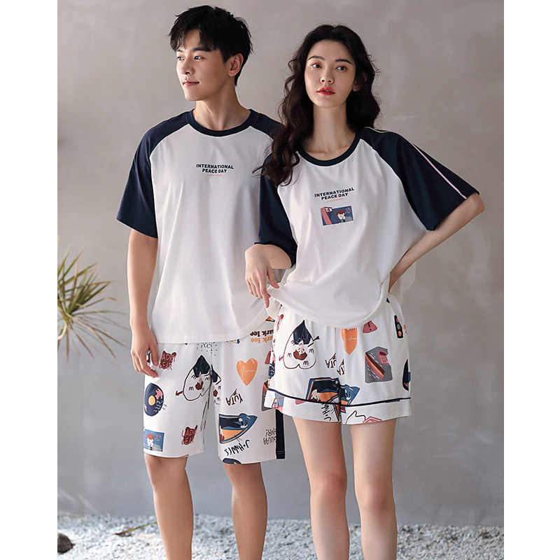 妮狄娅情侣夏纯棉短袖短裤卡通睡衣 妮狄娅服饰睡衣/家居服套装