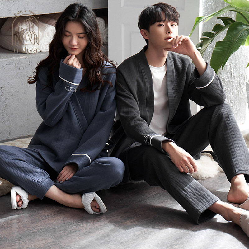 妮狄娅情侣纯棉长袖加厚夹层男睡衣 妮狄娅服饰睡衣/家居服套装
