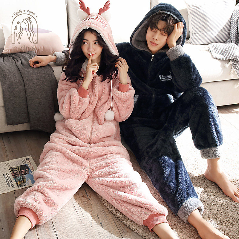 妮狄娅珊瑚绒连体情侣冬季连帽睡衣 妮狄娅服饰睡衣/家居服套装